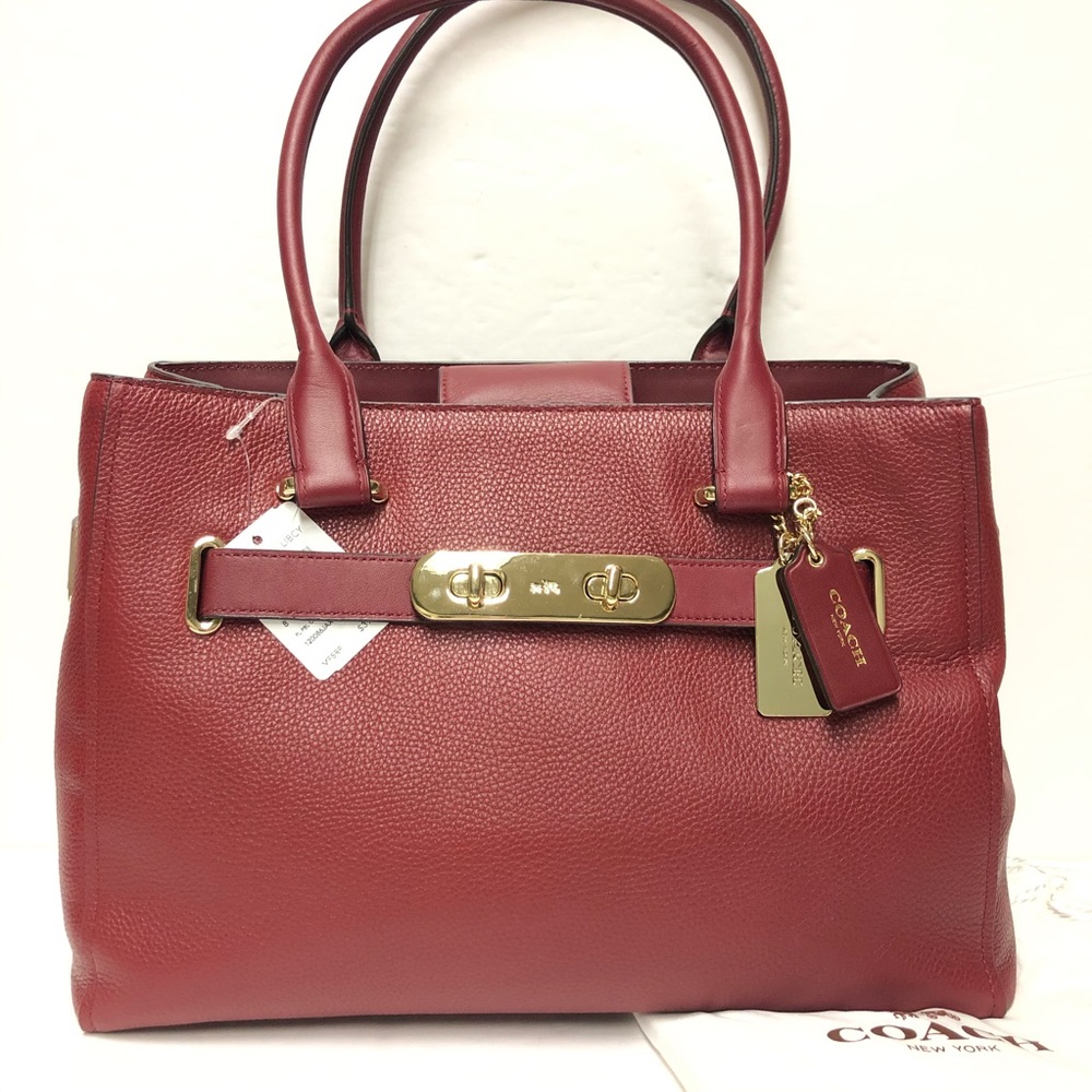 Coach Swagger 36488 Carryall Leather Black Cherry